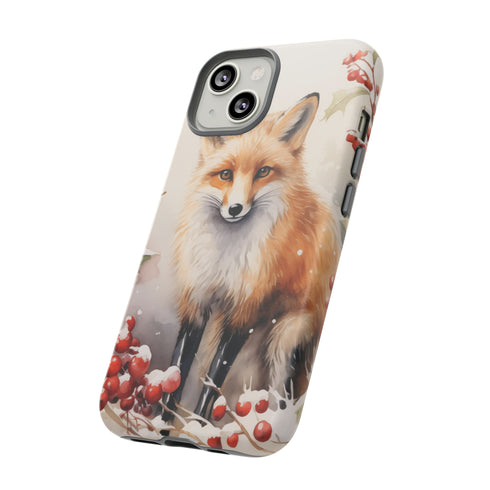 Christmas Fox in a Wreath of Red Berries - Impact Resistant Phone Case